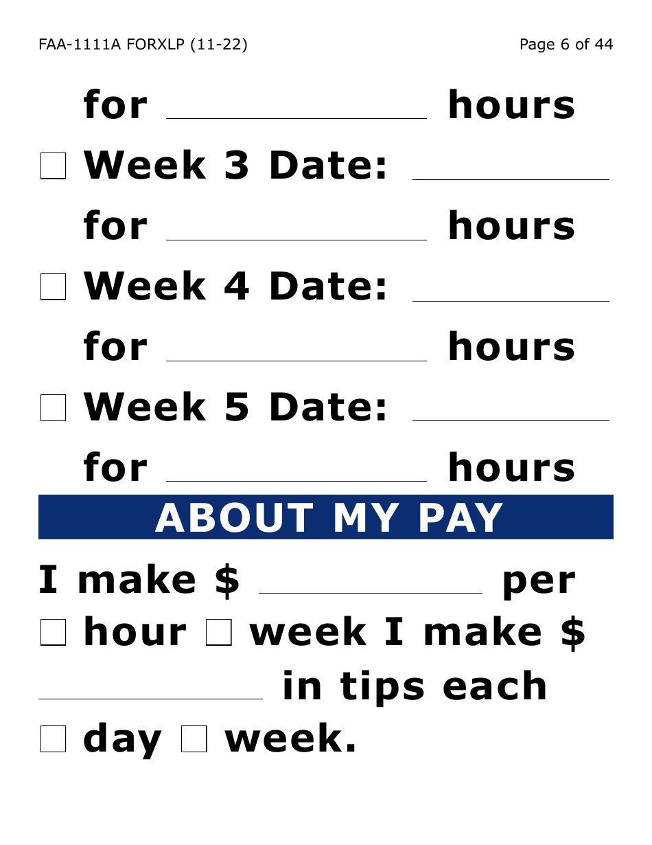 Form FAA-1111A-XLP Participant Statement Verification Worksheet (Extra Large Print) - Arizona, Page 6