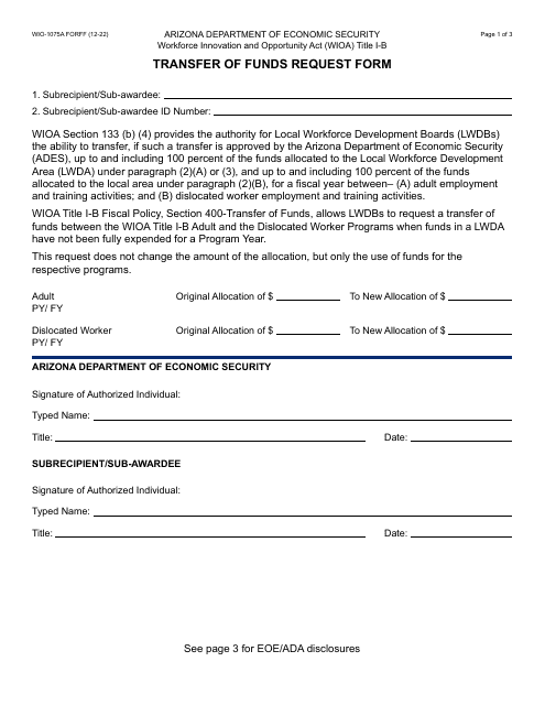 Form WIO-1075A  Printable Pdf