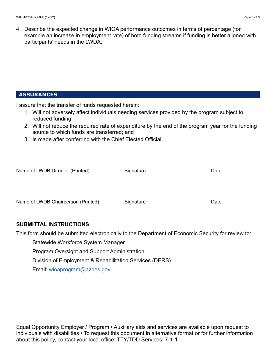Form WIO-1075A Transfer of Funds Request Form - Arizona, Page 3