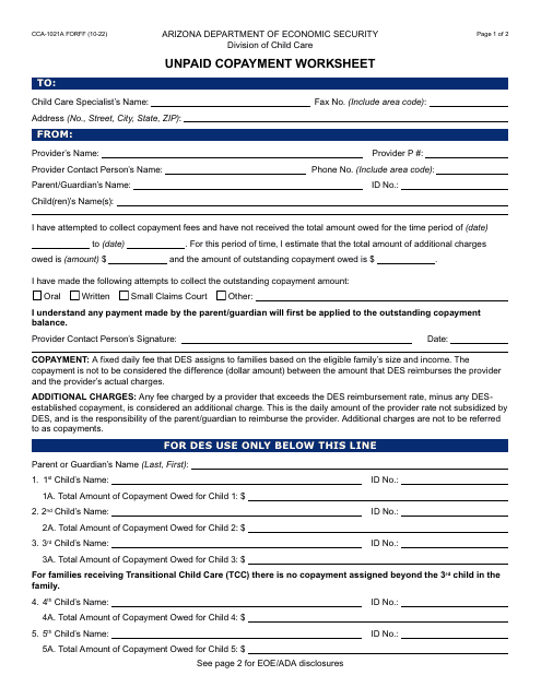 Form CCA-1021A  Printable Pdf