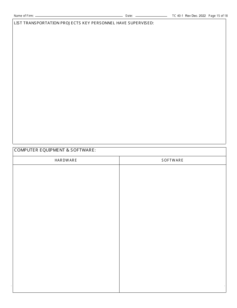 Form TC40-1 Consulting Engineer and Related Services Prequalification Application - Kentucky, Page 15