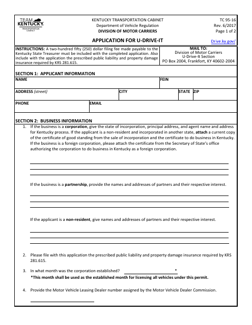 Form TC95-16  Printable Pdf