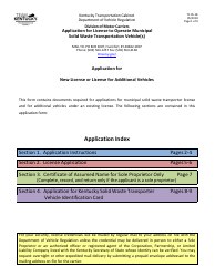 Document preview: Form TC95-18 Application for License to Operate Municipal Solid Waste Transportation Vehicle(S) - Kentucky