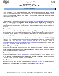 Document preview: Form TC95-37 Affidavit for Passenger Plate Transfer - Kentucky