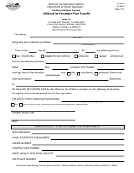 Form TC95-37 Affidavit for Passenger Plate Transfer - Kentucky, Page 2