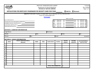 Form TC95-39 Application for Kentucky Passenger Fee Receipt Card - Kentucky