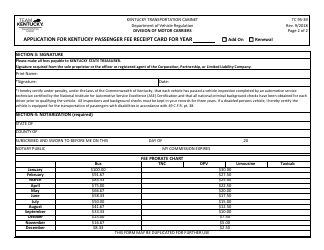 Form TC95-39 Application for Kentucky Passenger Fee Receipt Card - Kentucky, Page 2