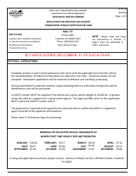 Document preview: Form TC95-41 Application for Kentucky Solid Waste Transporter Vehicle Identification Card - Kentucky