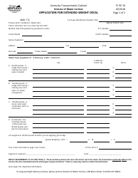 Form TC95-70 Application for Extended Weight Decal - Kentucky