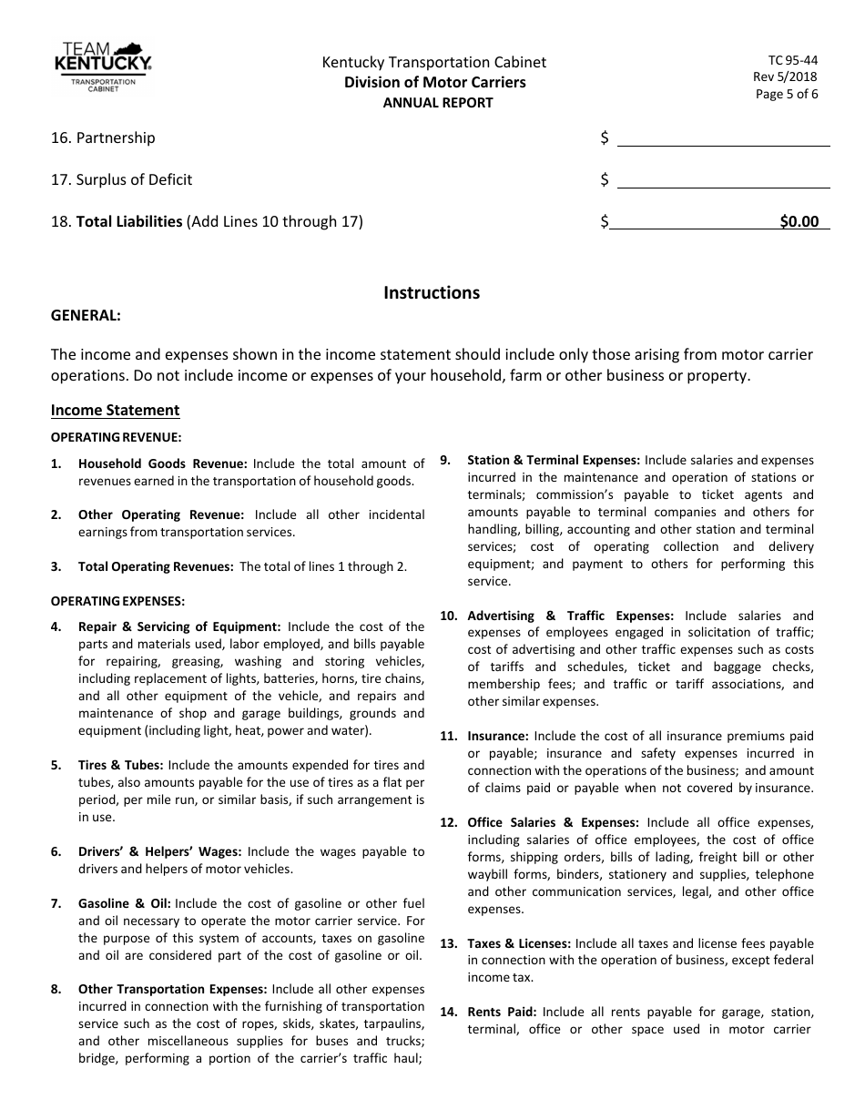 Form TC95-44 Annual Report - Kentucky, Page 5