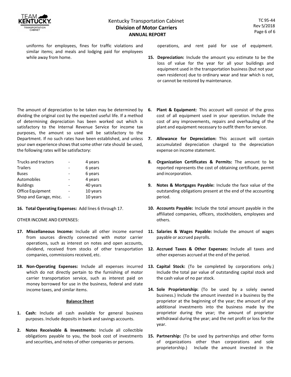 Form TC95-44 Annual Report - Kentucky, Page 6