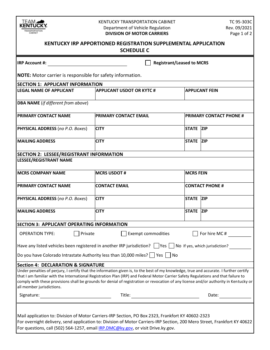 Form TC95-303C Schedule C Download Printable PDF or Fill Online ...