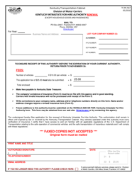 Document preview: Form TC95-567 Kentucky Intrastate for-Hire Authority Renewal - Kentucky