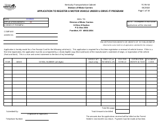 Form TC95-53 Application to Register a Motor Vehicle Under U-Drive-It Program - Kentucky, Page 3