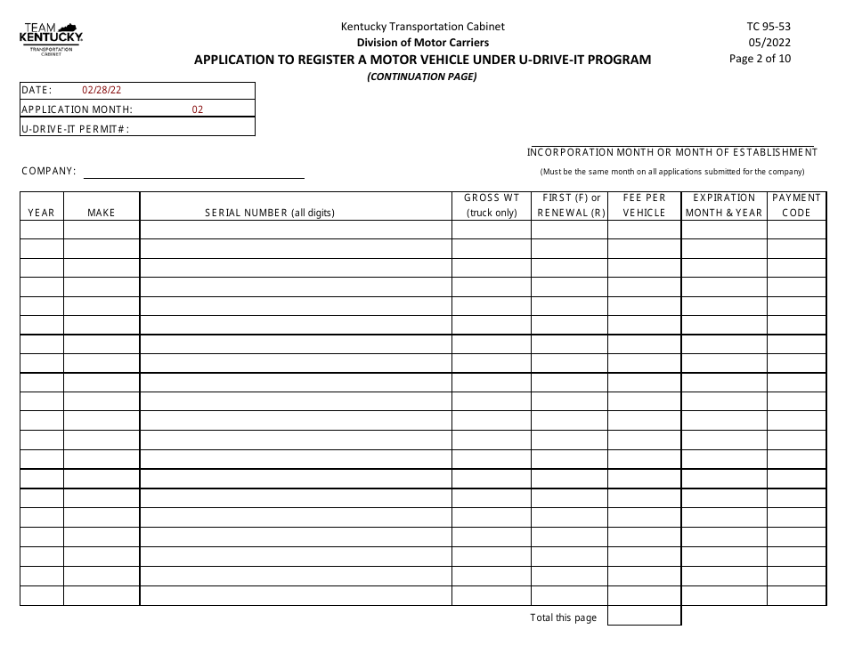 Form TC95-53 Application to Register a Motor Vehicle Under U-Drive-It Program - Kentucky, Page 4