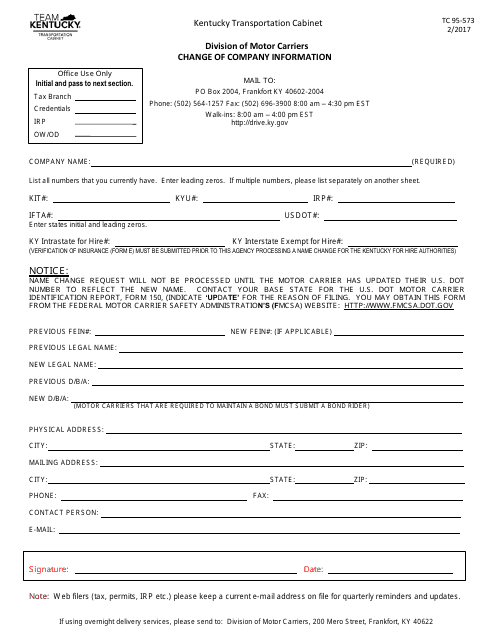 Form TC95-573  Printable Pdf
