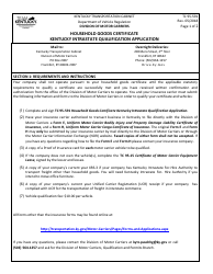 Document preview: Form TC95-591 Household Goods Certificate Kentucky Intrastate Qualification Application - Kentucky