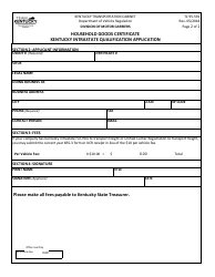 Form TC95-591 Household Goods Certificate Kentucky Intrastate Qualification Application - Kentucky, Page 2