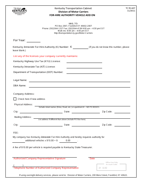 Form TC95-607  Printable Pdf