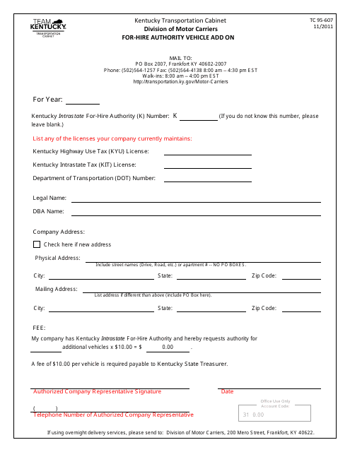 Form Tc95 607 Fill Out Sign Online And Download Printable Pdf Kentucky Templateroller 2847