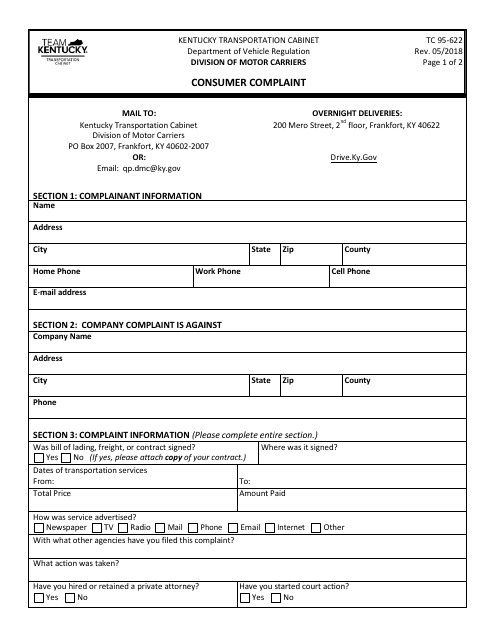 Form TC95-622  Printable Pdf