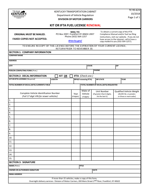 Form TC95-623  Printable Pdf