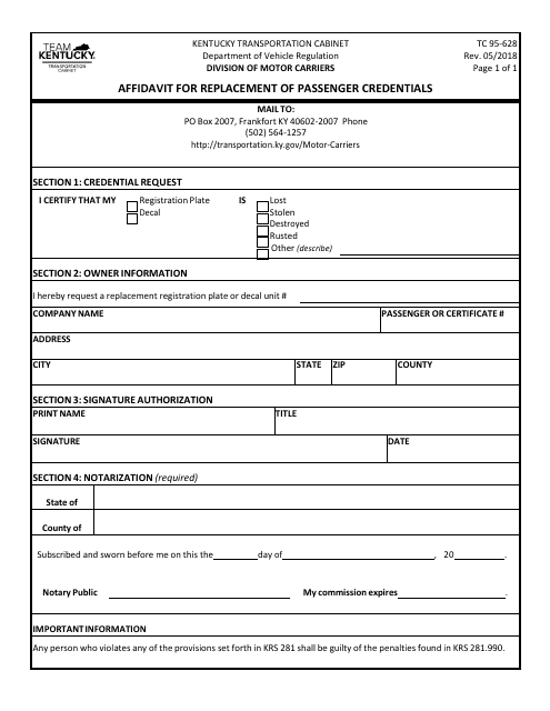 Form TC95-628  Printable Pdf