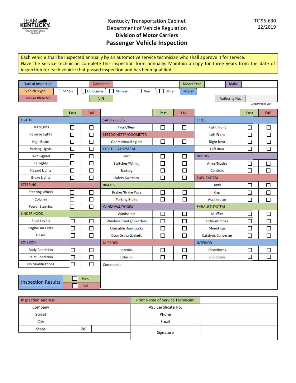 Form TC95-630 Download Fillable PDF or Fill Online Passenger Vehicle ...
