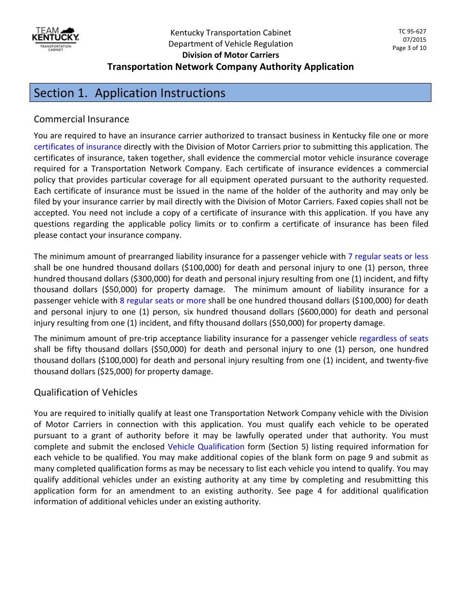 Form TC95-627 Transportation Network Company Authority Application - Kentucky, Page 3