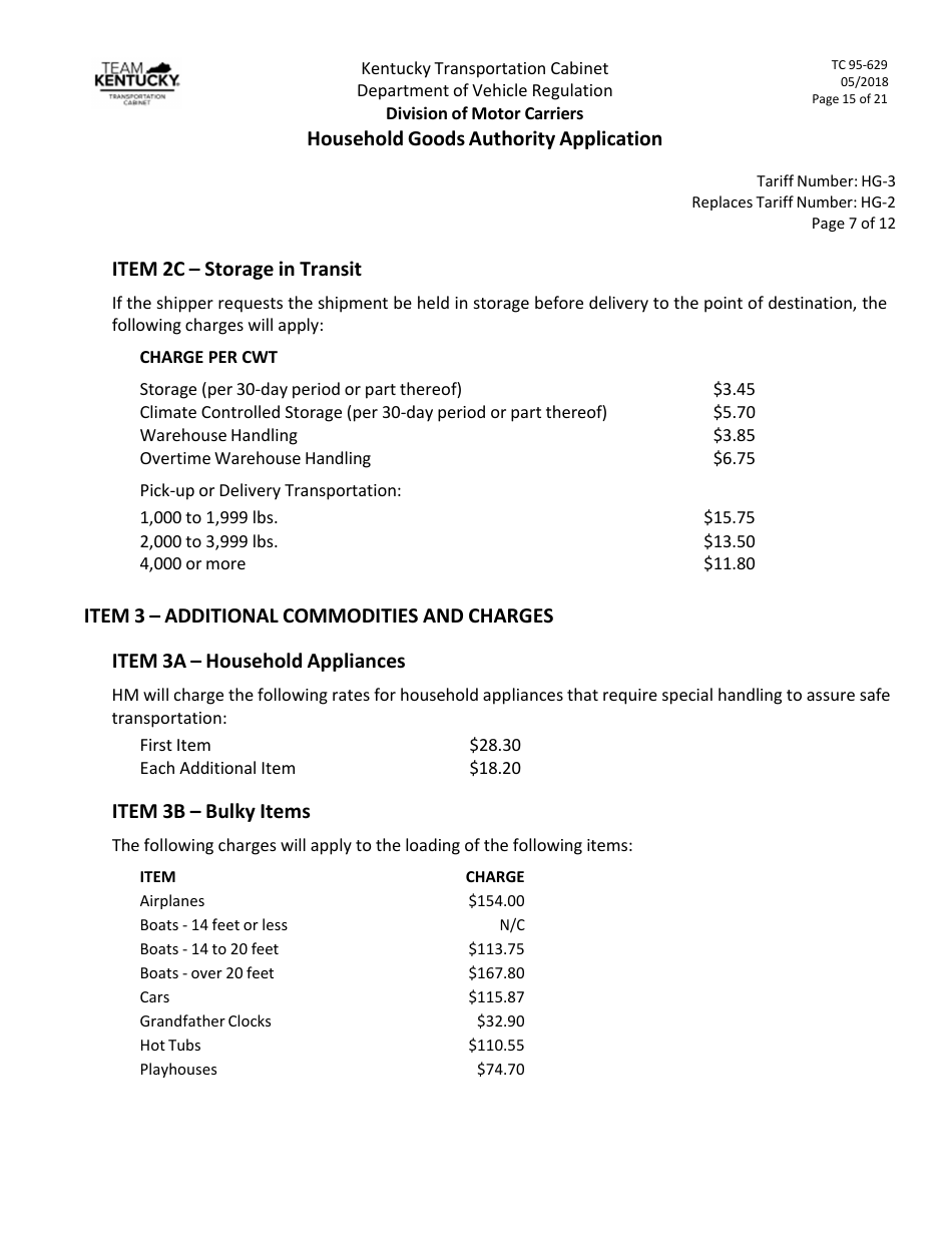 Form TC95-629 Household Goods Authority Application - Kentucky, Page 15