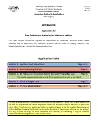 Form TC95-633 Limousine Authority Application - Kentucky
