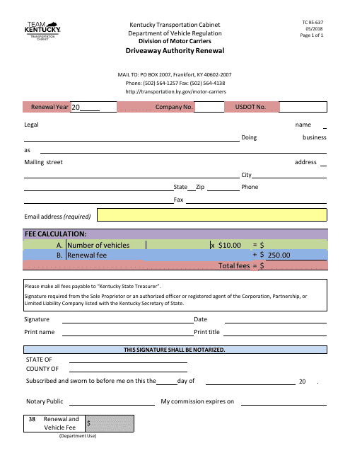 Form TC95‐637  Printable Pdf