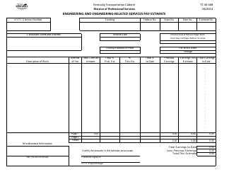 Document preview: Form TC40-408 Engineering and Engineering-Related Services Pay Estimate - Kentucky