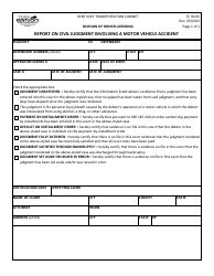 Document preview: Form TC94-65 Report on Civil Judgment Involving a Motor Vehicle Accident - Kentucky