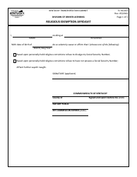 Document preview: Form TC94-161 Religious Exemption Affidavit - Kentucky