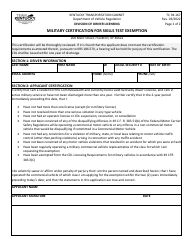 Document preview: Form TC94-167 Military Certification for Skills Test Exemption - Kentucky