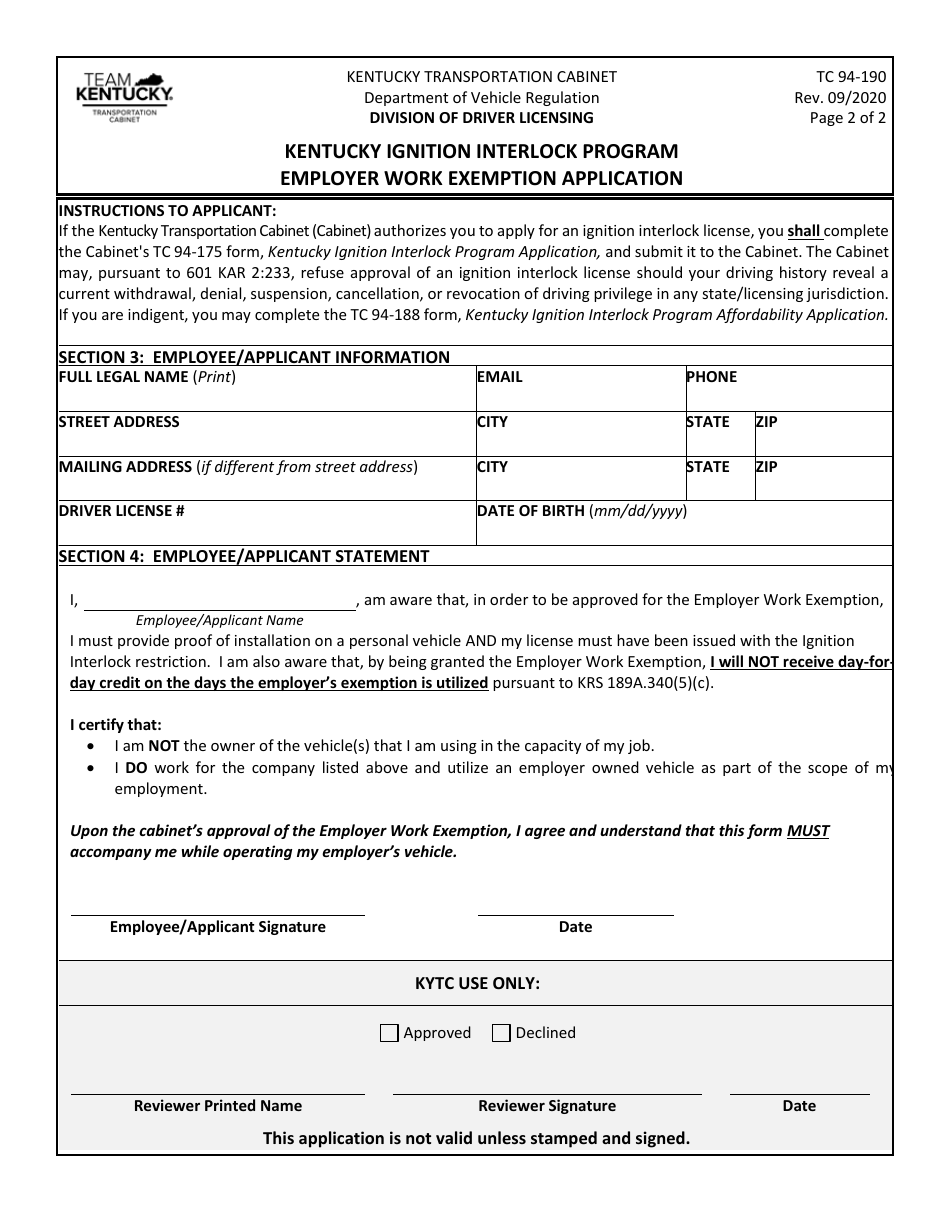 Form TC94190 Fill Out, Sign Online and Download Printable PDF