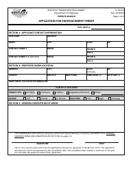 Document preview: Form TC99-1A Application for Encroachment Permit - Kentucky