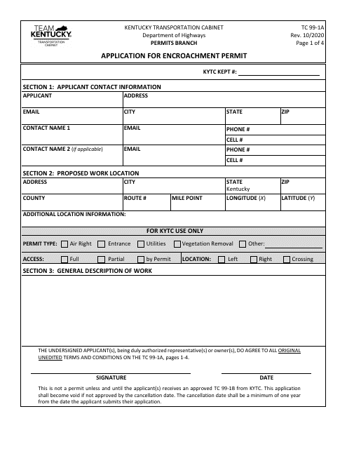 Form TC99-1A  Printable Pdf