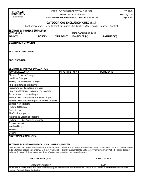 Form TC99-28  Printable Pdf