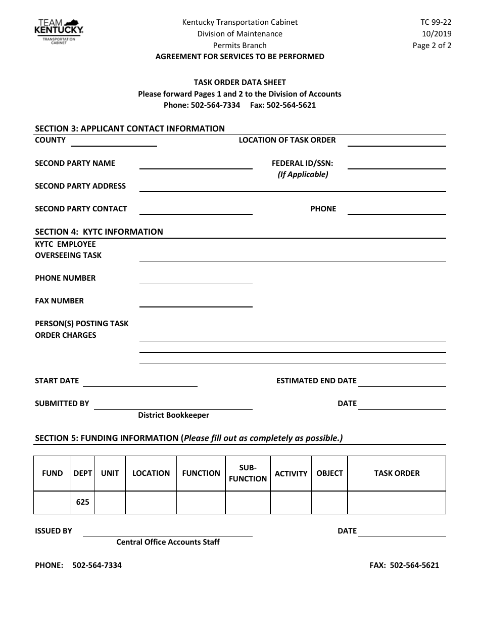 Form TC99-22 Agreement for Services to Be Performed - Kentucky, Page 2