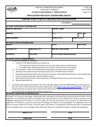 Document preview: Form TC99-221 Application for Static Advertising Device - Kentucky