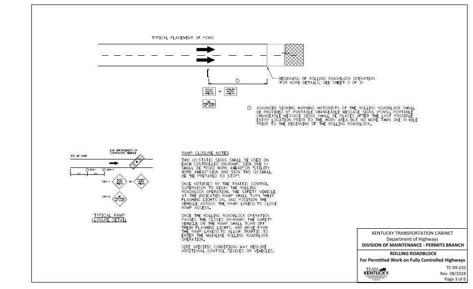 Form TC99-210 Rolling Roadblock for Permitted Work on Fully Controlled Highways - Kentucky, Page 3