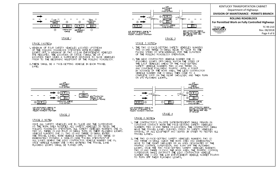Form TC99-210 Rolling Roadblock for Permitted Work on Fully Controlled Highways - Kentucky, Page 4