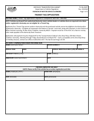 Document preview: Form TC96-150TF Transit Tag Application - Kentucky