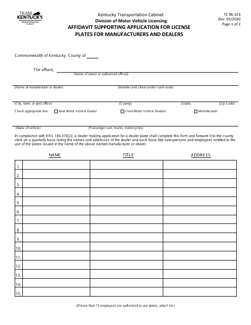 Form TC96-153  Printable Pdf