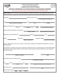 Document preview: Form TC96-159S Affidavit Supporting Title Application by an Insurance Company - Kentucky