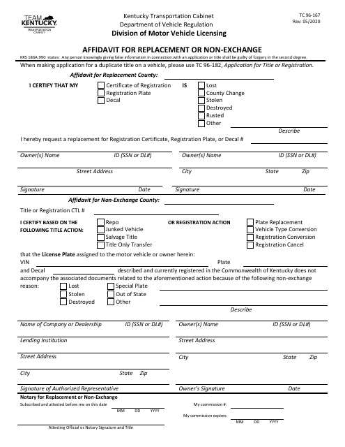 Form TC96-167  Printable Pdf
