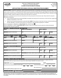 Document preview: Form TC96-169 Application for Vehicle or Hull Identification Number - Kentucky