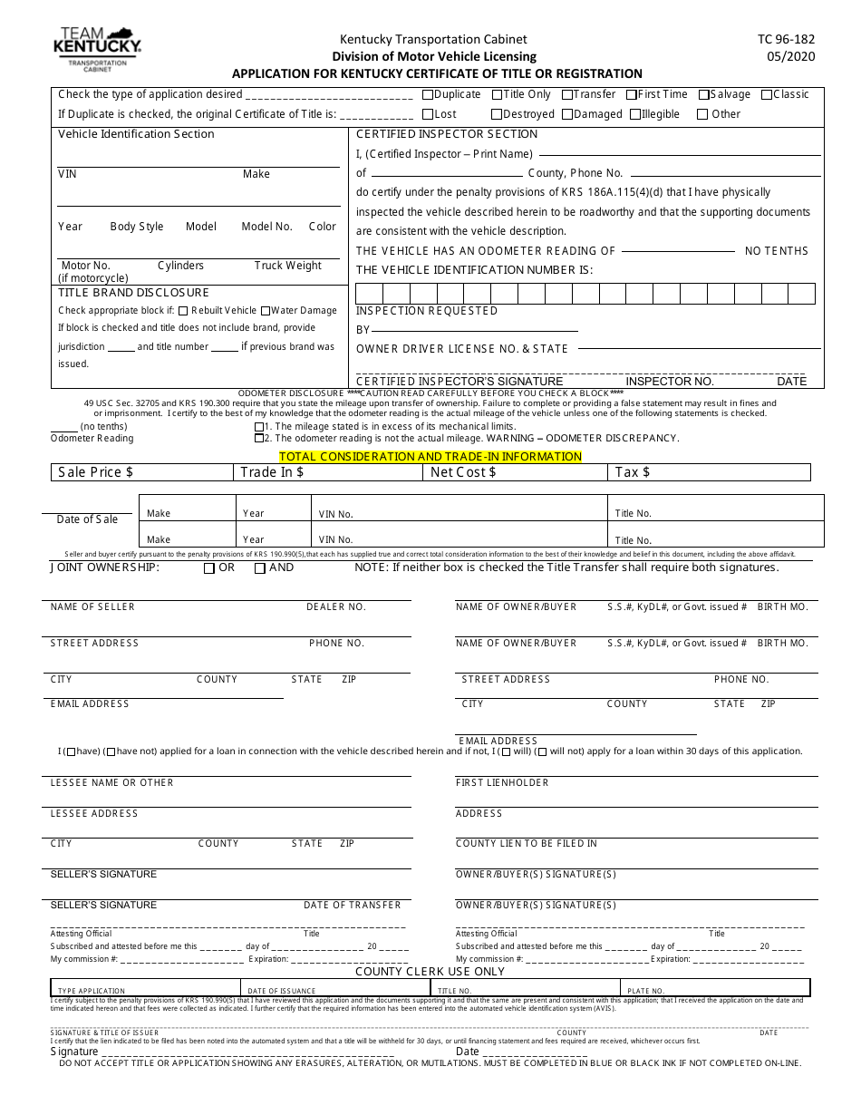 Form TC96 182 Download Printable PDF or Fill Online Application for